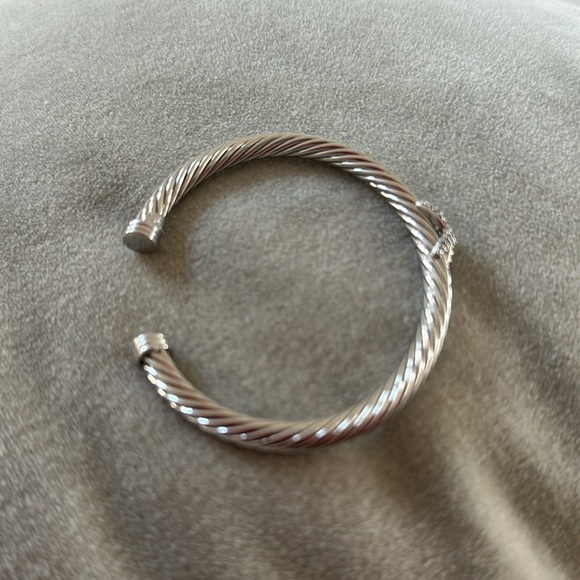 David Yurman Diamond Pave Silver X Cable Bracelet 5mm - Picture 9 of 11